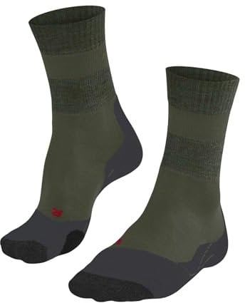 FALKE Herren Wandersocken TK2 Explore M So Wolle Funktionsmaterial antiblasen dick 1 Paar, Grün Herb 7754 Stripe, 39-41