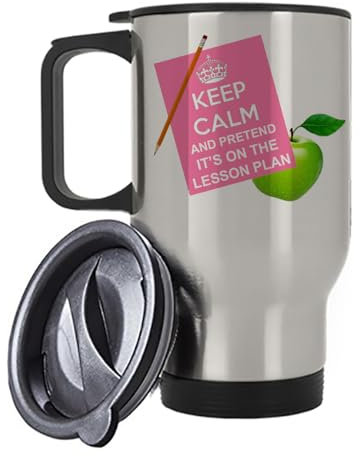 Keep Calm and Pretend It's On The Lesson Plan, New Teacher Gifts, Insulated Travel Mug, Tea, Coffee Mug. (Silver)