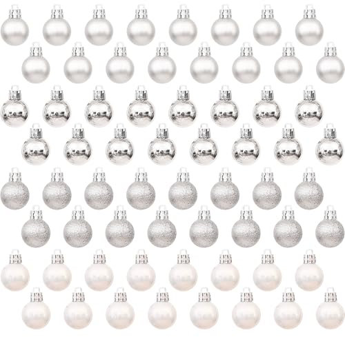 Sea Team 64-Pack Christmas Ball Ornaments with Strings, 25mm/0.98 Small Size Baubles, Shatterproof Plastic Christmas Bulbs, Hanging Decorations for Xmas Tree, Holiday, Wedding, Party, Silver