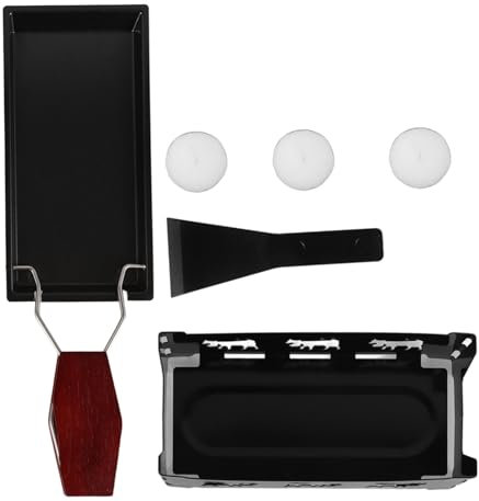 MERRYHAPY Holzgriff Raclette-grill Mit Antihaftbeschichtung Mit Kleinen Grillplatten Und Käseschmelzschale Faltbar Für Camping Und Outdoor-kochbedarf Geeignet Für Fisch Und Käse