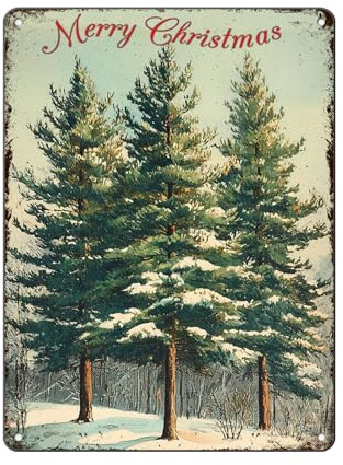 GJXFTPTTBD Vintage-Weihnachtsdekor-Schild, Weihnachtsbaum, Metall-Blechschild, Frohe Weihnachten, Retro-Blechschild für Urlaub, Wanddekoration, Outdoor, Café, Wohnzimmer, Schlafzimmer, 30,5 x 40,6 cm
