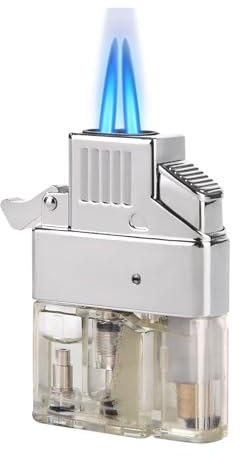 IHGVVING Dual straight-through butane lighter insert, windproof gas lighter with dual torch jet flame adjustable and fuel refillable, (fuel not included)