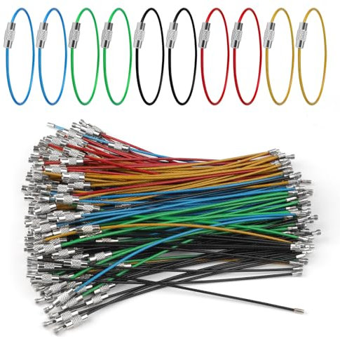 EEEKit 150PCS Wire Keychain Cable, 6.2 In Stainless Steel Wire Ring, 1.5 mm Key Ring Loop for Hanging Luggage Key ID Tag Keeper