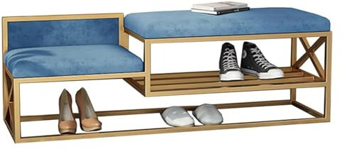 Widppsopt Schuhbank, Eingangsbereich, Schuhregal, Möbel, Schuhschrank, Bank mit Samt-Rückenlehne, Sofa-Hocker, Schmiedeeisen-Regal, hohe und niedrige Sitze für Erwachsene (blau)