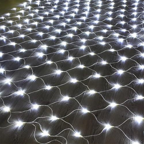 Luces De Red Navideñas Blanco Cálido 4.9 Pies X 4.9 Pies 96 Luces LED De Hadas Con Temporizador Remoto 8 Modos Luces De Malla De Red Regulables For Exteriores For Árbol De Navidad Arbusto Jardín Decor