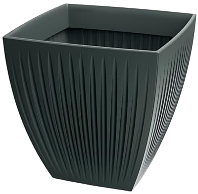 Kreher Pflanzkübel Latia eckig, Anthrazit, robuster Kunststoff (XXL) | Eleganter Blumenkübel und Übertopf mit Rillenoptik, pflegeleicht, für Garten, Balkon und Terrasse, innen wie außen