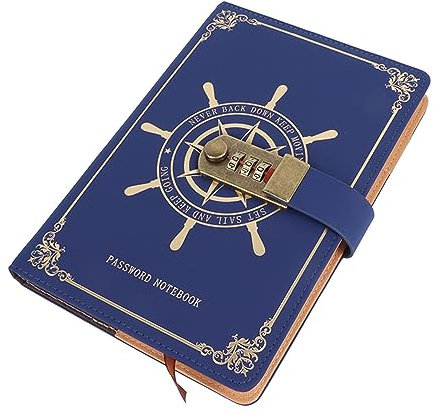 Acouto Tagebuch mit Kombinationsschloss 100 Blätter Vintage -Reisejournal -Notizbuch mit PU Lederabdeckung für Rekord Blau Exquisites Schönes Tagebuch Kombination Lockjournal