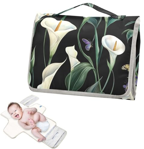 Matelas à langer réutilisable avec poche en tissu, motif fleur de lys calla vert et blanc, tapis à langer portable léger et pliable cambiadores de pa?ales para Bebes