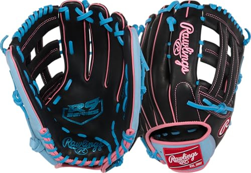 Rawlings | Guanto da baseball serie R9 | 32,4 cm | tiro destro | nero/blu Columbia blu/rosa