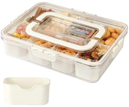 Stormshopping Snack Box with Compartments, Plastic Divided Snack Tray with Lid for Food Container, 8 Removable Compartment Snackle Box Organizer for Charcuterie Candy, Fruits, Snacks, Nuts