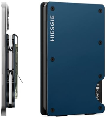 HIESGIE Herren Geldbörse kompatibel mit MagSafe, RFID-blockierender Metall-Kartenhalter mit Geldclip, minimalistisches magnetisches Telefon-Portemonnaie kompatibel mit iPhone 16/15/14/13/12,Marineblau
