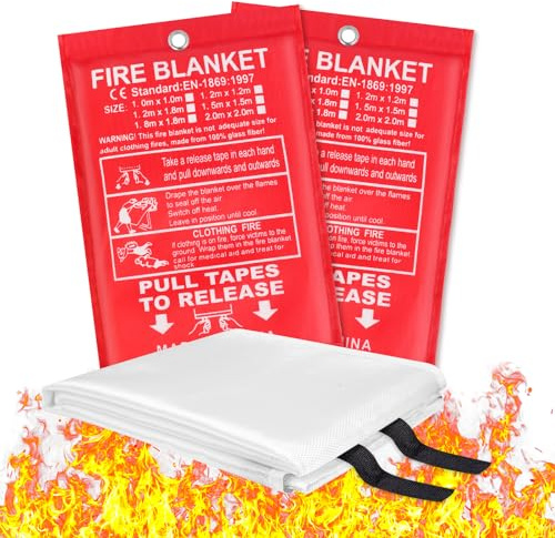 Flintronic 2PCS Manta Ignifuga, Manta Ignifuga de Fibra Vidrio, 1.5mx1.5m | Resistencia a Altas Temperaturas, para Cocina, Chimenea, Barbacoa, Garaje, Automóviles, Supervivencia De Emergencia