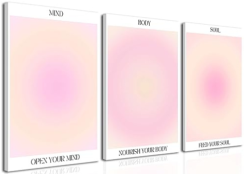 Set mit 3 ungerahmten, trendigen, ästhetischen Leinwand-Kunst, ästhetischer Farbverlauf, psychedelischer Aura-Engel, Poster, Drucke, Raumdekoration, rosa, Wanddekoration für Schlafzimmer, Wohnzimmer