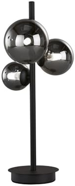 Lichthandel Hoch Moderne Tischlampe mit 3 Glaskugeln – Design Stehleuchte aus Metall in Schwarz/Rauchglas, stehende Wohnzimmerlampe für Wohn- & Schlafzimmer (1x Tischleuchte schwarz)