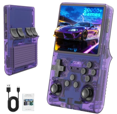R36S Retro Handheld Games Console, Portable Pocket Video Player with 3.5 Inch HD Screen, Open Source Linux System Screen(Purple)