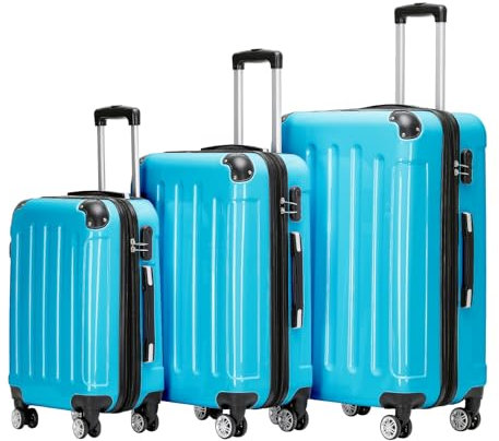 BEIBYE Zwillingsrollen 2048 Hartschale Trolley Koffer Reisekoffer Taschen Gepäck in M-L-XL-Set (Türkis, Set)
