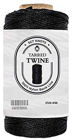 SGT KNOTS Tarred Twine - 100% Nylon Bank Line for Bushcraft, Netting, Gear Bundles, Construction, Lacing Twisted Cord, Weatherproof #36-1/4 lb (120 ft)