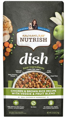 Nutrish Dish Premium Natural Dry Dog Food, Chicken & Brown Rice Recipe with Veggies & Fruit (Rachael Ray), 3.75 Pound Bag