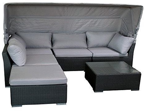 Strandkorbwerk Cabbana Polyrattan Sitzgruppe Loungegruppe, Grau Garten Terrasse Wintergarten