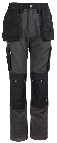 TuffStuff - Pantalones de trabajo extremo - Cintura de 32 pulgadas - Gris - Pantalones cargo largos - Costuras triples - Bolsillo desmontable - Cuenta con bolsillos para rodilleras