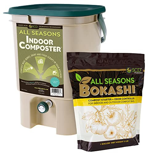 SCD Probiotics K100 Kit de composteur d'intérieur Toutes Saisons, Seau Brun Clair avec bokashi, Jardin, pelouse, Entretien