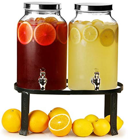 Dual Mason Jar Drinks Dispenser with Stand 10ltr - Case of 2 | bar@drinkstuff Double Beverage Dispenser, Mason Jar Beverage Dispenser, Double Drinks Dispenser, Juice Dispenser, Cocktail Dispenser