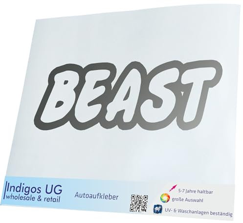 INDIGOS UG Auto Aufkleber Auto - 210x70 mm - Beast - Silber - konturgeschnittener Autoaufkleber ohne Hintergrund - Selbstklebender Sticker für Auto, Fenster, Bus oder LKW - UV-beständig & wetterfest