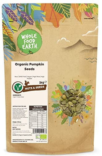 Wholefood Earth Organic Pumpkin Seeds 2kg Raw | GMO Free | Vegan | High Fibre | High Protein | Certified Organic