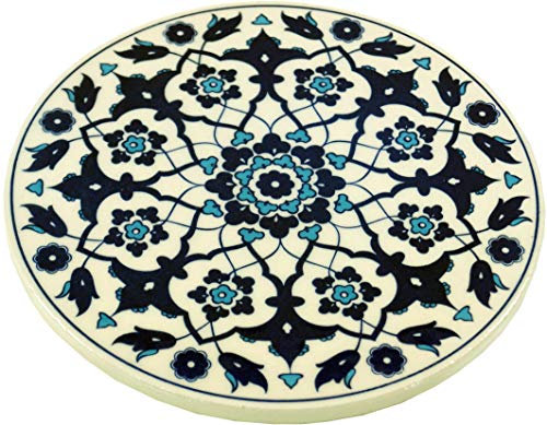 GURU SHOP Orientalischer Keramikuntersetzer, Runder Untersetzer mit Mandala Motiv - Muster 11, Weiß, 1x16x16 cm, Untersetzer, Tabletts