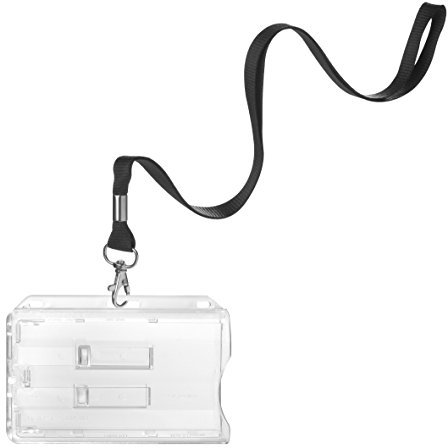 Karteo Ausweishülle für 2 Karten (86 x 54 mm) mit Schlüsselband schwarz [1 Stück] Lanyard aus Polyester mit Metalldrehhaken als Kartenhalter