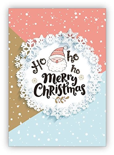16x Lustige Weihnachtskarte mit Weihnachtsmann und Schneeflocken: Ho ho ho Merry Christmas • Klappkarten Set mit Umschlag als liebevoller Weihnachts Gruss für Familie und Freunde