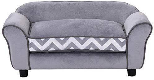 PawHut Canapé Chien Chat sur Pied Style Graphique Contemporain Coussin Amovible Lavable Grand Confort 74L x 41l x 33H cm Gris Blanc