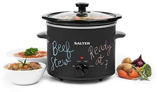 Salter EK2842 3.5L Chalkboard Slow Cooker – Family Sized Electric Cooker, Removable Easy-Clean Ceramic Pot with Tempered Glass Lid, Batch Cooking, Large Soup Pot, Cool-Touch Handles, 3 Heat Settings
