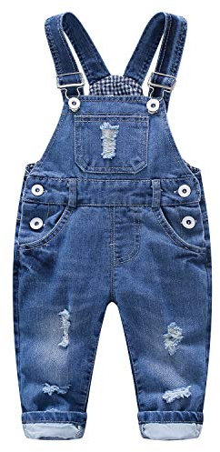KIDSCOOL SPACE Salopette di Jeans per Neonato e Ragazza,Abbigliamento da Lavoro Carino in Denim Strappato da Bambino,Blu,3-4 Anni