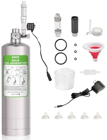 ZRDR Sistema generatore di CO2 anidride carbonica 2L con manometro valvola automatica di limitazione della pressione contatore di bolle per piante da acquario, uscita stabile inviata base bottiglia in