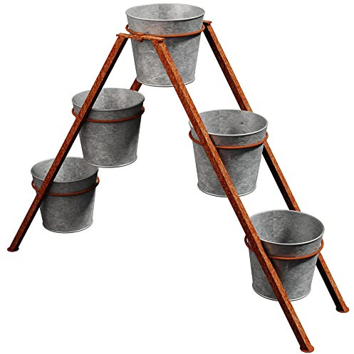 Blumentreppe Naturrost Mit 5 Pflanztöpfen, 68 x 55 cm, Pflanzentreppe, Pflanzenleiter