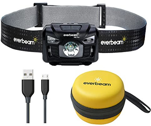 Everbeam H6 Pro LED-Stirnlampe mit Bewegungssensor, 650 Lumen, 20 Stunden Laufzeit, 1200 mAh Akku, wiederaufladbar, wasserdicht, USB-Kopflampe (2 Packung)