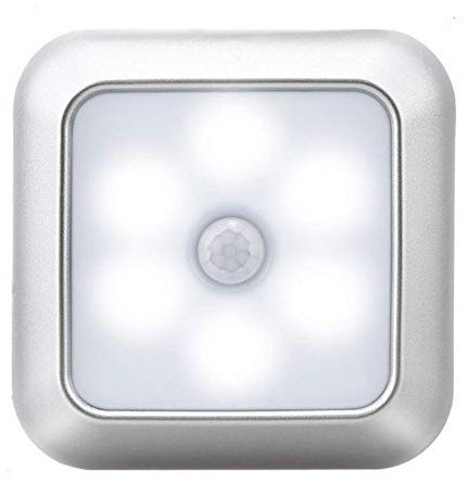 ausuky Wall Night Light Cabinet Closet Bulb Lamp 6 LEDs Motion Sensor Stair Wireless Lamp (Silver Frame White Light)