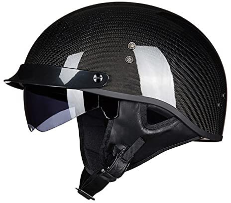 EBAYIN Casques Bol Casques Jet Brain - Cap Sécurité Scooter Casquette Anti-Collision Lunettes Intégrées Adulte Hommes Femmes Casque en Fibre de Carbone Certification ECE,B-XL=(61~62cm)