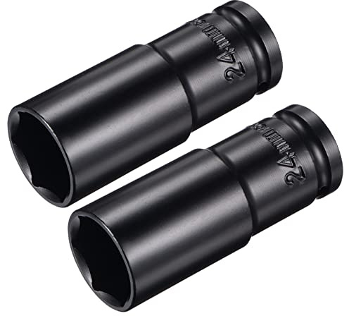 sourcing map 1/2 Drive by 24mm Deep Impact Socket, Heat-Treated CR-V Steel 3.15 Length, 6-Point Metric Sizes 2 Pcs