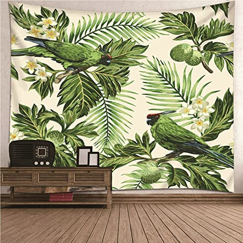 Aotiwe Tapisserie Türvorhang, Wanddekoration Modern Vögel und Blätter aus Polyester Grün 210X140Cm für Wohnung