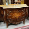 Casa Padrino Barock Kommode Dunkelbraun/Braun Intarsien/Gold/Cremefarben - Handgefertigte Massivholz Kommode mit 4 Schubladen und Marmorplatte - Barock Möbel