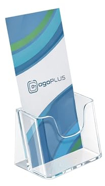 ogoPLUS 5 Stück DIN lang Hochformat, Tisch-Prospekthalter Prospektständer/ Flyerständer/ Prospektbox glasklar, leichte Neigung für optimales Blickfeld
