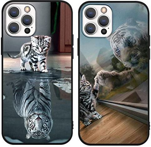 Pnakqil [2 Stück für Apple iPhone XS/X Hülle 5,8, Soft Ultra Dünn Silikon Bumper Schutzhülle Stoßfest mit Muster Schwarz Weich TPU Cover Motiv Handyhülle für iPhoneX, Katze & Tiger