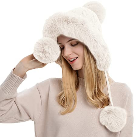 YAMEE Wintermütze Damen Warme,Strickmütze Winter Skimütze Plüschhüte Damenmütze,Kopfbedeckung Plüsch Samtkappe für Skifahren Radfahren