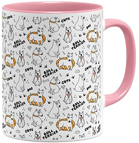 OM3® süße Kaffee-Tasse mit Bullterrier Tasse mit Hundemotiv Hund Bull Terrier | Keramik Becher | 11oz 325ml | Rundumdruck | Rosa