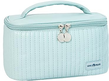Tragbare Reise Make Up Tasche Aufbewahrungstasche aus PU-Leder Reise Kosmetiktasche Mit Großem Fassungsvermögen Damen Reise Schminktasche süße Reise-Kulturtasche (Blau)