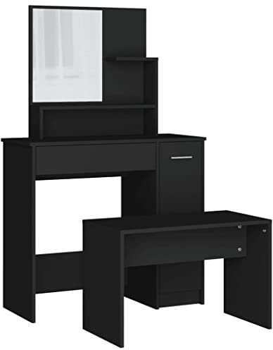 vidaXL Schminktisch Set, Frisiertisch mit Spiegel, Kosmetiktisch mit viel Stauraum, Schlafzimmer Tisch Make up Tisch, Modern, Schwarz
