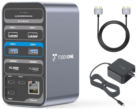 TobenONE 16-in-2 MacBook Docking Station, Dual 4K Monitors, 7 USB,100W PD | 100W GaN Power Delivery, Dual 4K@60Hz Display, Gigabit RJ45, SD/Micro SD, for Professionals & Home Offices, Plug-and-Play