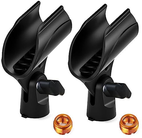 2 Pcs Universal Microphone Clip, Adjustable Mic Clip Holder for Mic Stand, Come with 5/8 Male to 3/8 Female Screw Adapter